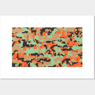 Orange Olive Digital Camouflage Posters and Art